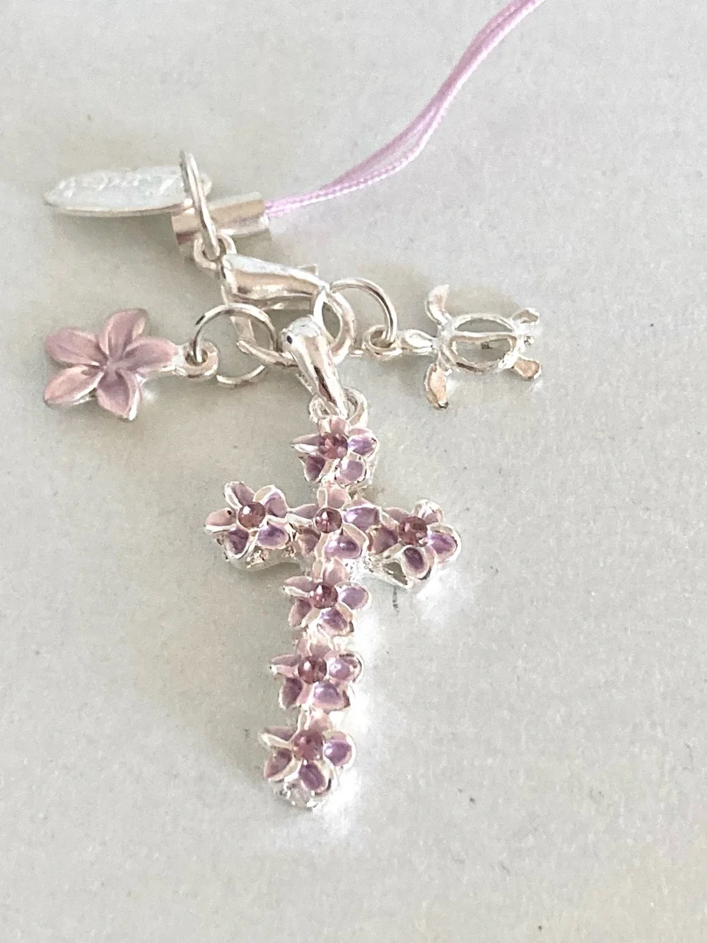 Laule’a Hawaii Floral Cross turtle plumeria phone charm Light Purple NWOT